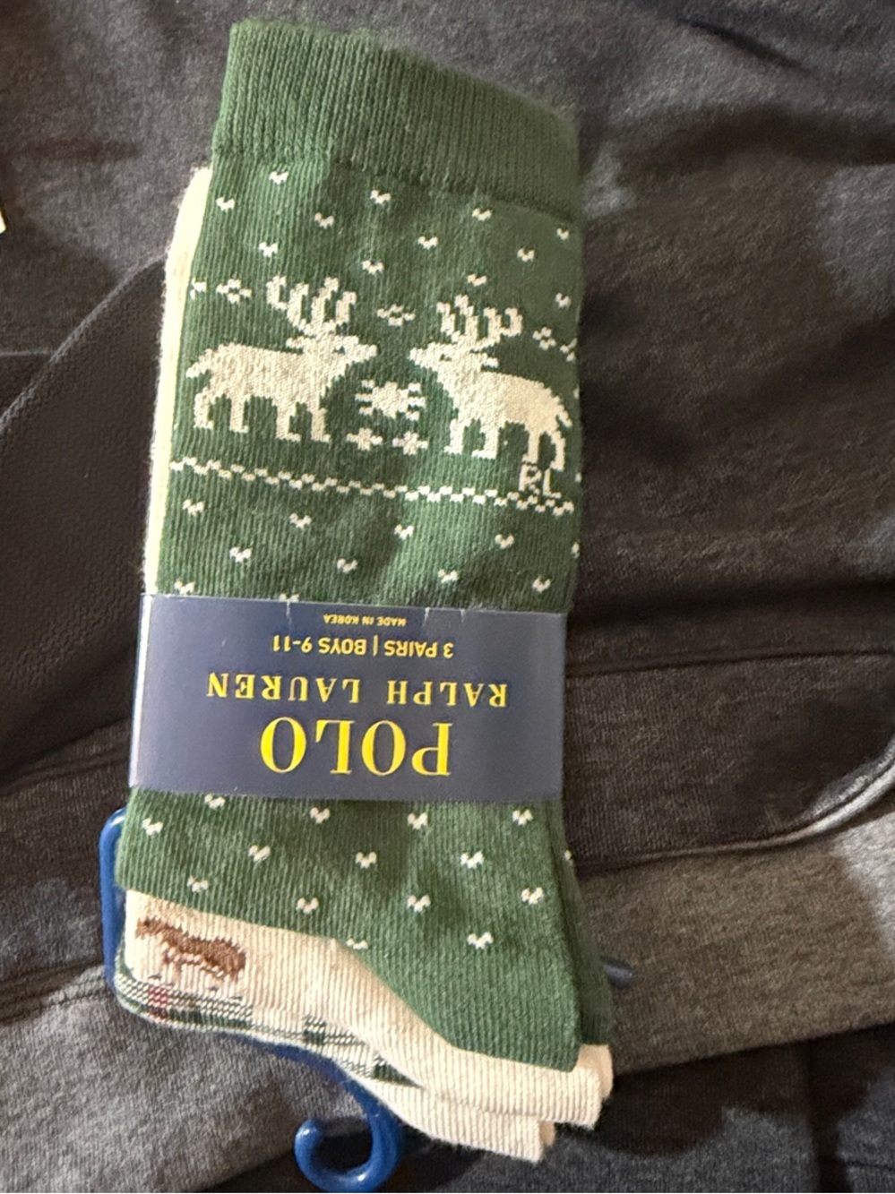 Polo by Ralph Lauren Boy's Green Reindeer Crew Socks - 3 Pack
